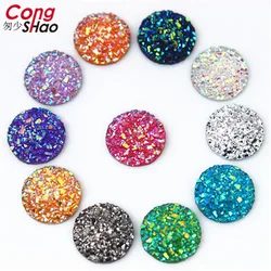 Cong Shao Crystal AB 12mm 80pcs/Bag Flatback Resin Dotted Round Rhinestones Cabochon Gems, Stone DIY For Decoration WC24