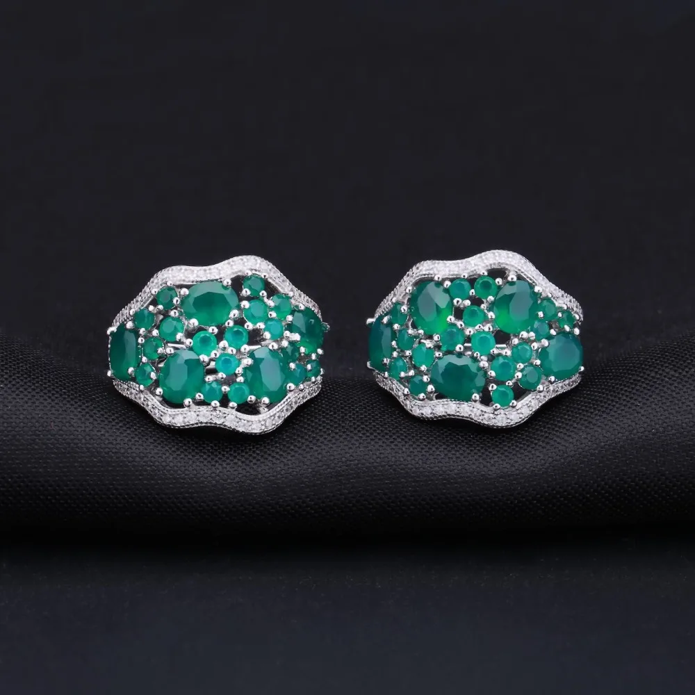 Gem\'s Ballet 9.54Ct Natural Green Agate Vintage Earrings 925 Sterling Silver Gemstone Stud Earrings For Women Fine Jewelry
