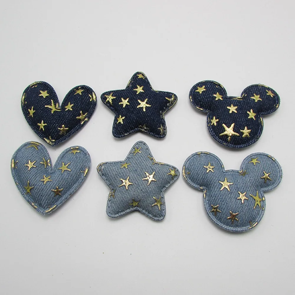 50pcs/lot Children's Hair Accessories Denim Pentagonal Star Heart padded applique Crafts for garment accessories Decoration