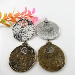 Julie Wang 1PCS Antique Bronze/Silver Color Tone Round Alloy Charm Pendants Crafts Jewelry Accessory Finding Charms 48*45mm