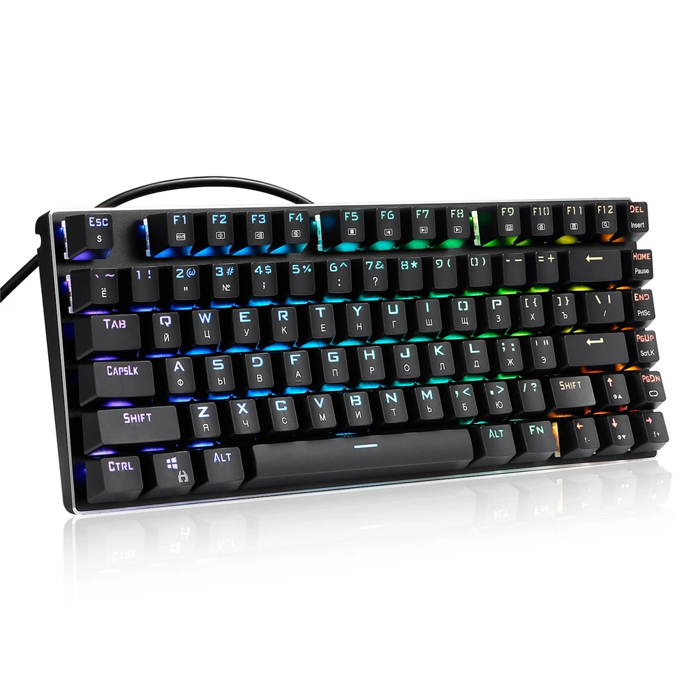 

Z88 Gaming Mechanical Keyboard Russian English 81 keys Blue Switch LED Backlit RGB Anti-Ghosting Gaming Keyboards for gamer