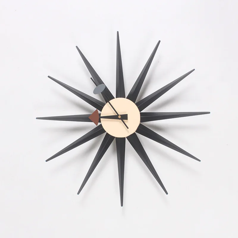 48cm Sunburst Atomic Wooden Wall Clock Mid Century Multi Color Handmade Antique Modern Star Wall Clock For Bedroom Living Room