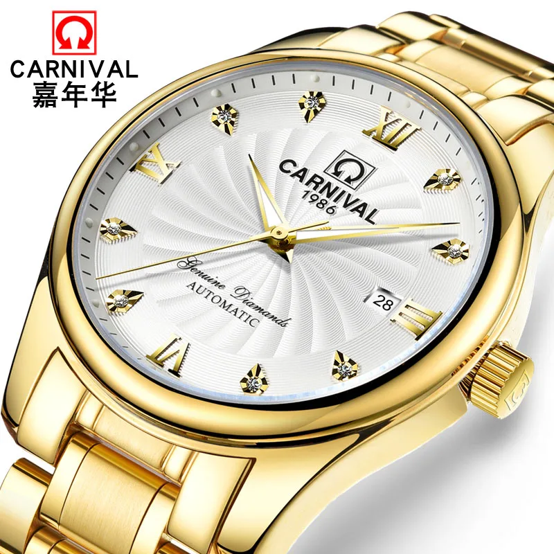 

Luxury business Automatic watch men Top brand Mechanical watch Calendar Luminous Sapphire CARNIVAL brand new Men Clock with box