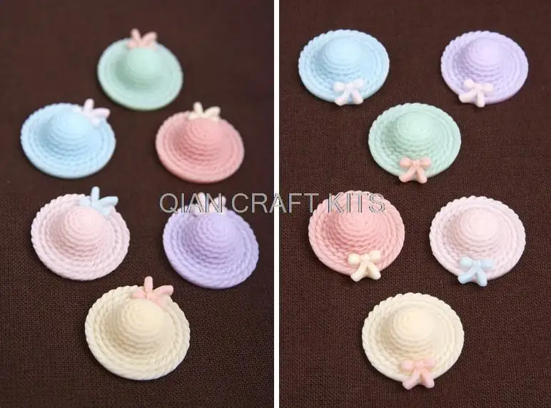 100pcs Beautiful Ribbon bow Hat Resin Cabochons Flat back Embellishments Jewelry Making Findings big hats 25mm