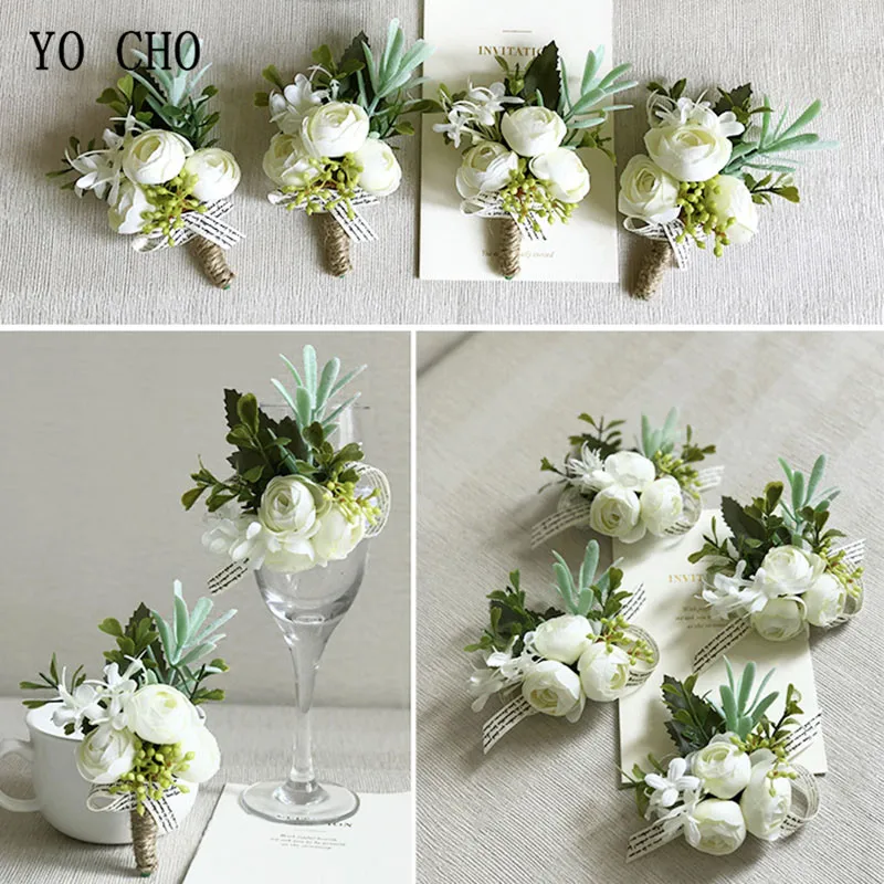 Hình Cho Boutonniere Cưới Corsages Và Boutonnieres Trắng Ruy Băng Lụa Hoa Boutonnieres Chú Rể Nam Mariage Cưới Phụ Kiện