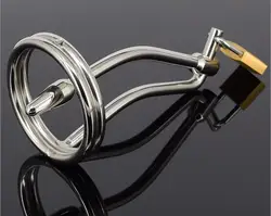 Male Stainless Steel Urethral Sounding Stretching Dilator Stimulate Penis Plug Cock Ring With Lock Adult Bdsm Sex Toy PJ013