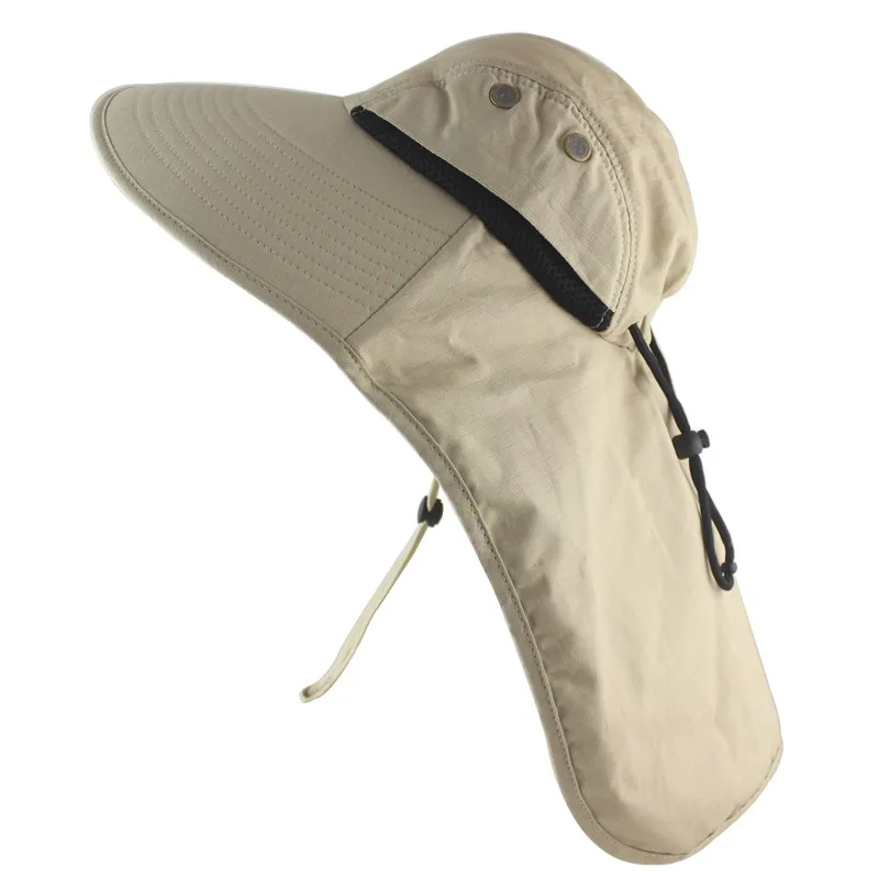 Chapeau de Soleil d\'Été en Coton pour Homme et Femme, avec Rabat de Cou, Protection UV en Plein Air, Large Bord, Randonnée, Pêche, Safari, E27