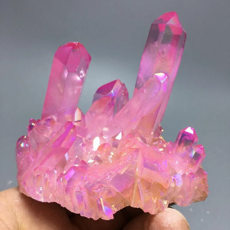 120g Pink Aura Quartz Crystal VUG Titanium Bismuth Silicon Cluster Rainbow