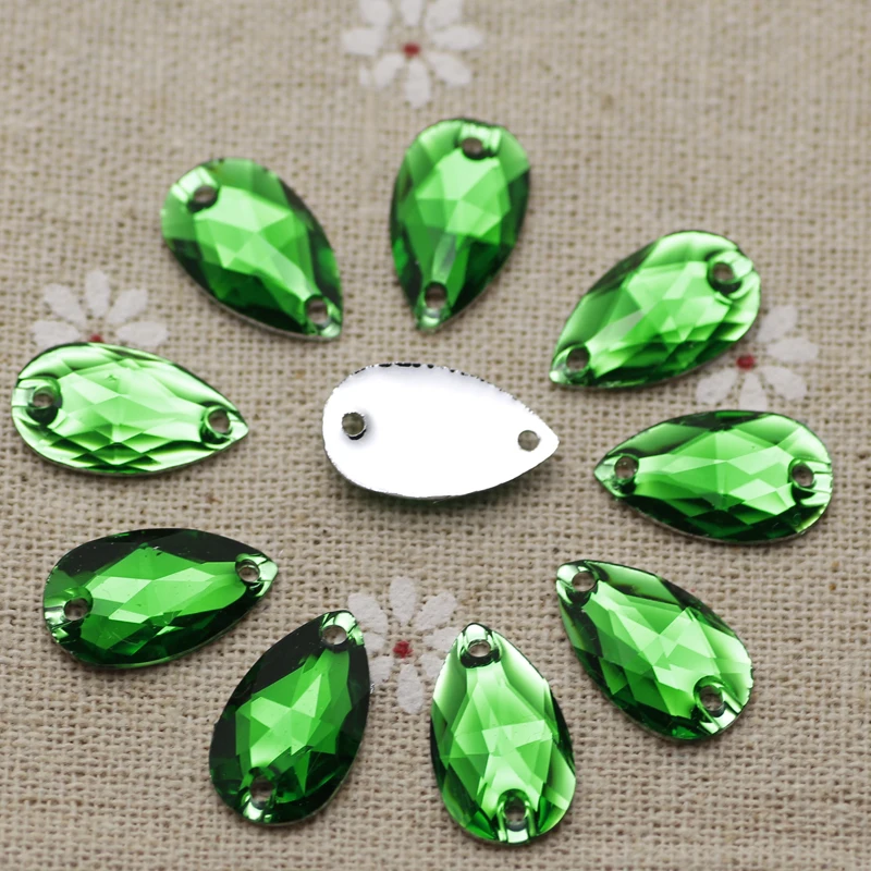 100pcs 10.5*18mm Sew on Rhinestones Gold Yellow Waterdrop jewelry findings Resin Flatback Sewing Crystal 2 holes For Garment
