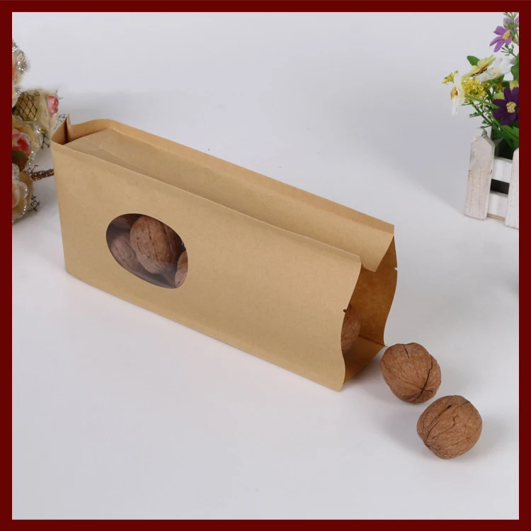 10*24+6 10pcs brown self Opening kraft paper bags with window for gifts sweets and candy food tea jewelry retail package paper