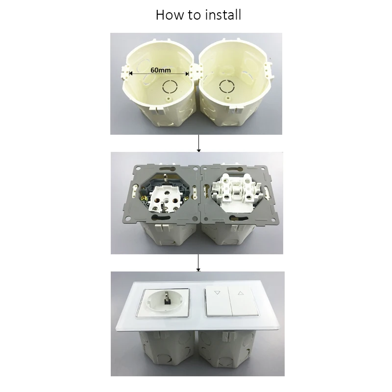 Hot Selling CE Approved Wallpad Luxury Tempered Glass EU European Standard 156*86mm Double 16A Plug EU Wall Socket with Claws