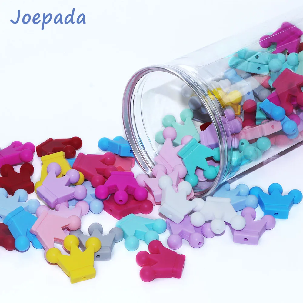 Joepada 50pcs Baby Teether Silicone Crown Beads Food Grade Infant Teething Necklace Accessories Newborn Pacifier Clips Chain DIY