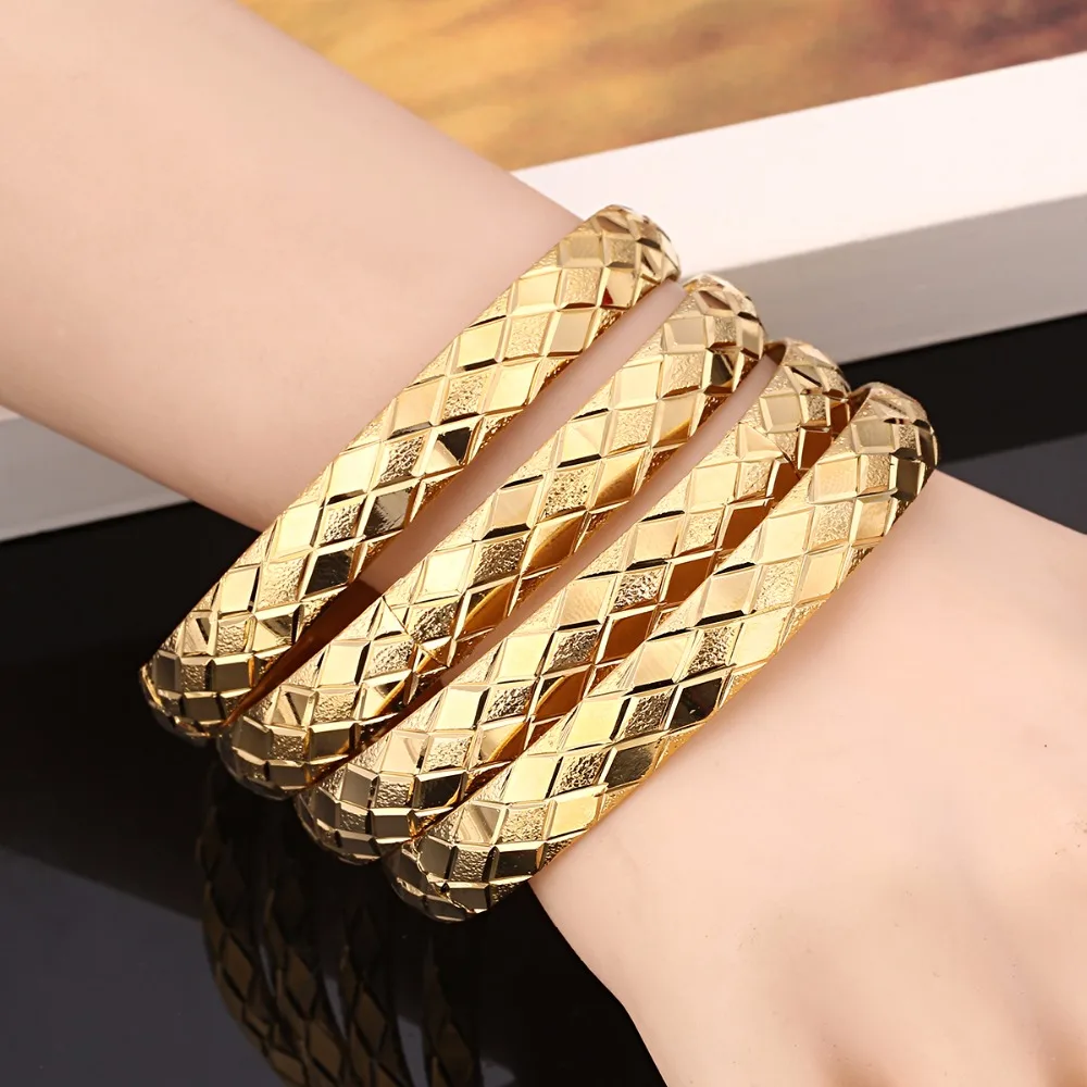 4pcs Women Romantic Bangle Jewelry Gold Color Dubai Ethiopian African Women Gift Jewelry