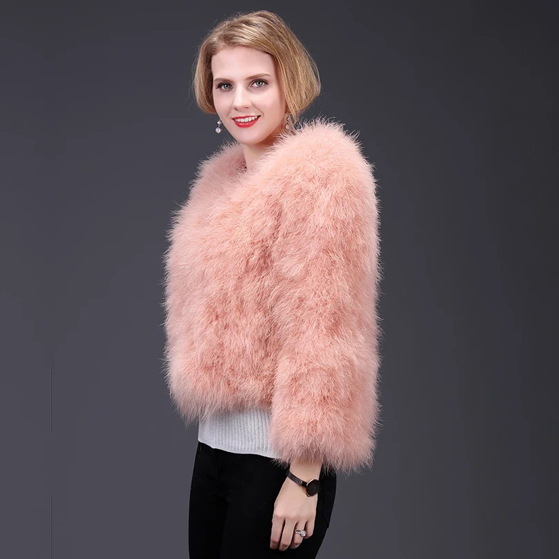 Pink Ostrich Fur Coat for Women, Short Jacket, Fluffy Coat, High Fashion, Natural Fur, Thick, Warm, Street Style, Spring