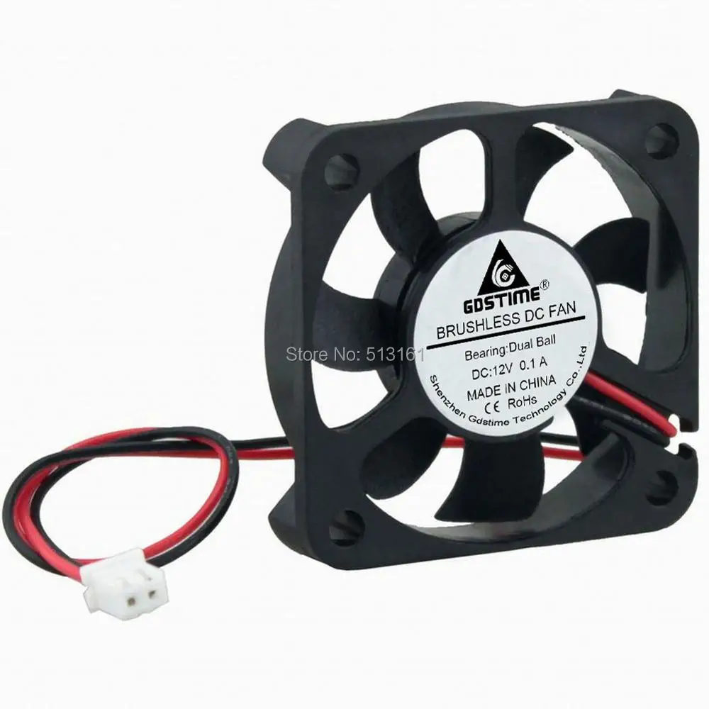 

Gdstime 50x50x10mm DC 12V Double Ball Bearing 2 Pin 5cm Cooler Brushless Heatsink Mini Cooling Fan 5010