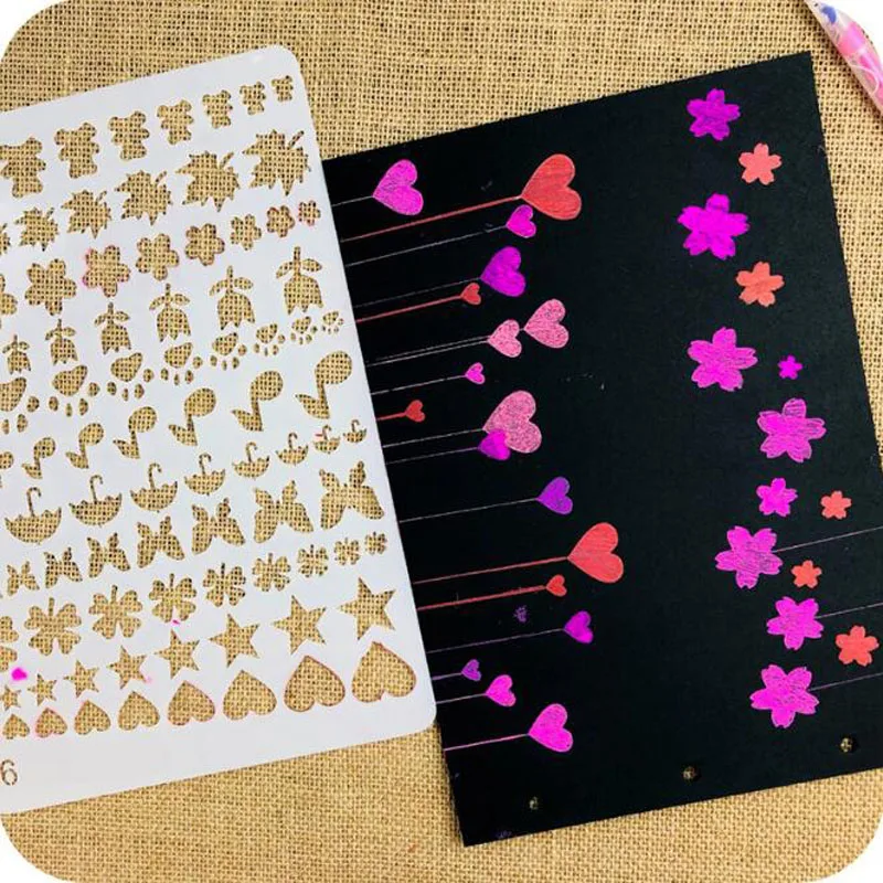 1pc Lace Ruler Graffiti Painting Template Children'S Puzzle Stationery Coloring Embossing Plant Flower Openwork Stencils