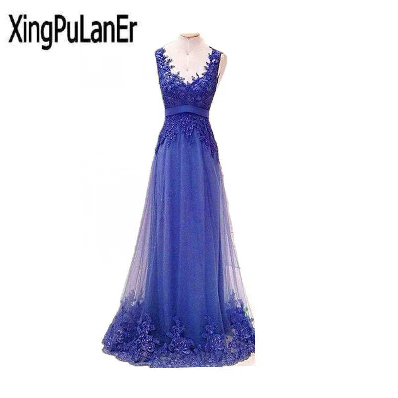 XingPuLanEr robe de soiree una línea cuello redondo Apliques de encaje con cuentas espalda abierta largo Formal vestidos de fiesta mujeres vestidos de noche