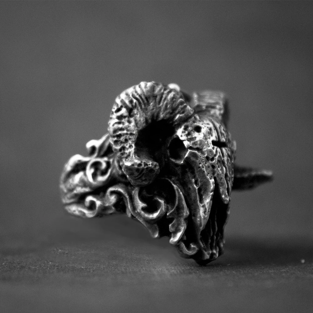 Unique Punk Gothic Satanic Demon Sorath Skull Ring Men 316L Stainless Steel Biker Ring Baphomet Jewelry Gift