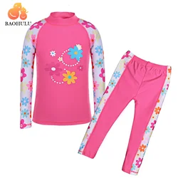 BAOHULU Long Sleeves (UPF50+) Girls Swimwear Children Swimming suits 2pcs set Floral Swimsuit Kids Teens Bathing Suit Beachwear