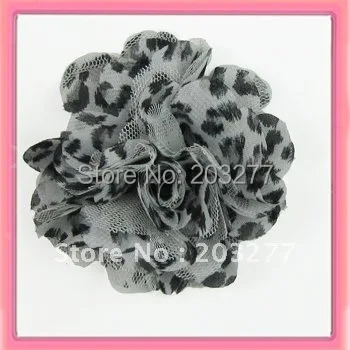 Free shipping!24pcs/lot 3 inch  New  chiffon leopard mesh fabric flowers  5colors for your choice