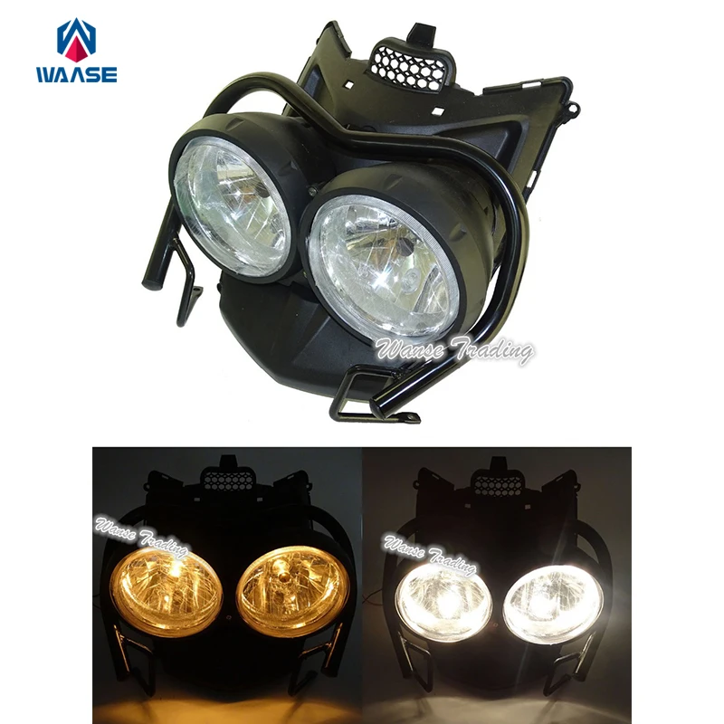 waase Front Bug Eyed Dual Head Light Lamp Headlight Headlamp + Guard Protector Set Clear For 2009-2015 YAMAHA Zuma BWS 125 YW125