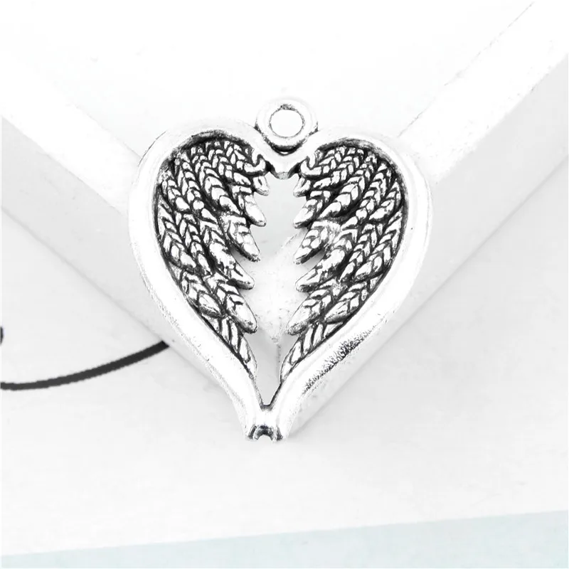 30Pcs  Silver Color Heart  Shaped Wings Charms Angel Wings Pendant Making Findings DIY Choker Handmade Jewelry 27X22mm A3123