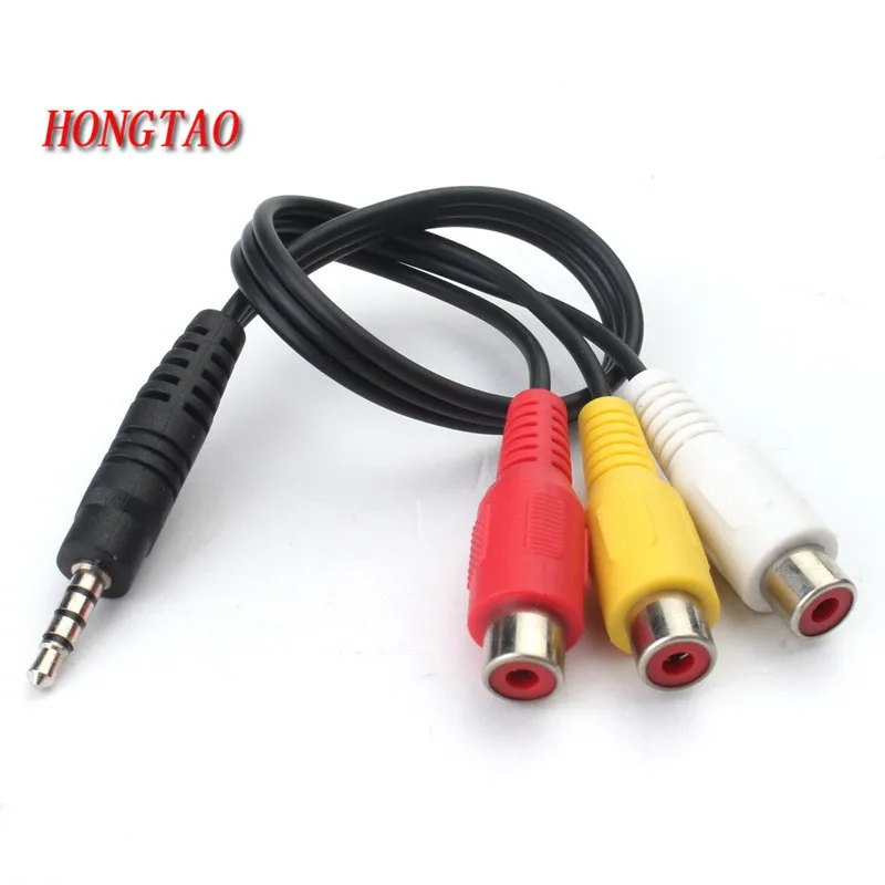 High Speed  3.5 mm Male Jack To 3 RCA Female Plug Adapter Audio Converter Video AV Cable Wire Cord  2.5mm to RCA  Wholesale