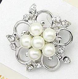 

Silver Faux Pearl Flower Brooch Diamante Crystal Wedding Bridal Party Broach For Women Wedding Pin Brooches