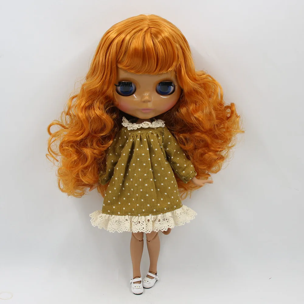 ICY DBS Blyth doll dark skin orange curly hair and glossy face nude joint body BL0145