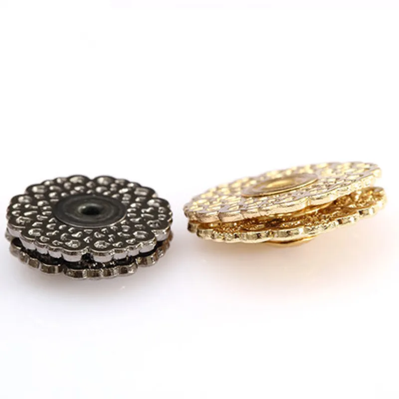 Metal Snap Button 15mm 18mm 21mm Clasp Buttons Hollow Flower Invisible Coat Buttons Fashion Suit Buckle Black Gold Silver 5piece