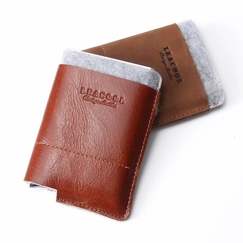 LEACOOL Slim Aluminum Wallet With Elasticity Back Pouch ID Credit Card Holder Mini RFID Wallet Automatic Pop up Bank Card Case