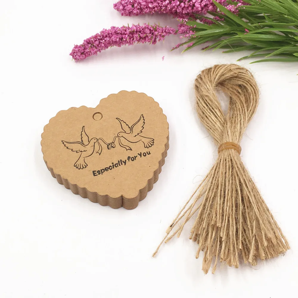 200pcs tags and 200pcs strings 6.5x6cm peace pigeon specially for you kraft Tag for gift box and Paper Cards  Gift Tags