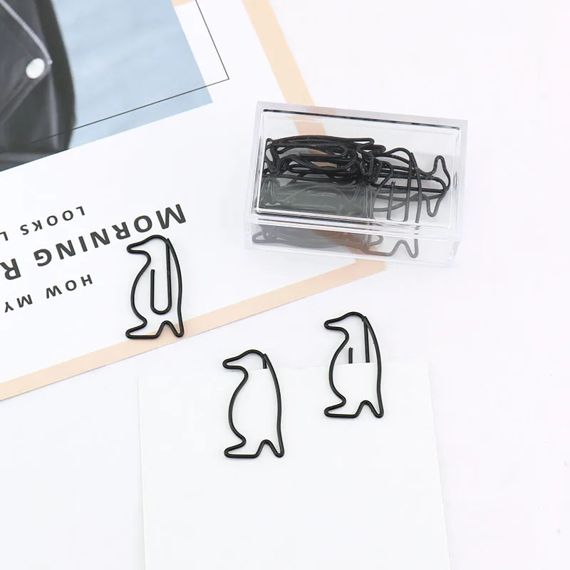 15pcs/box Black Penguin Shape Paper Clips Paper Notes Clips DIY Bookmark Binder Clips Notes Letter