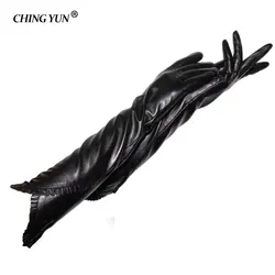 CHINGYUN-guantes de piel de oveja para mujer, manoplas de cuero genuino, estilo largo, mantienen el calor, manga de brazo, moda de invierno