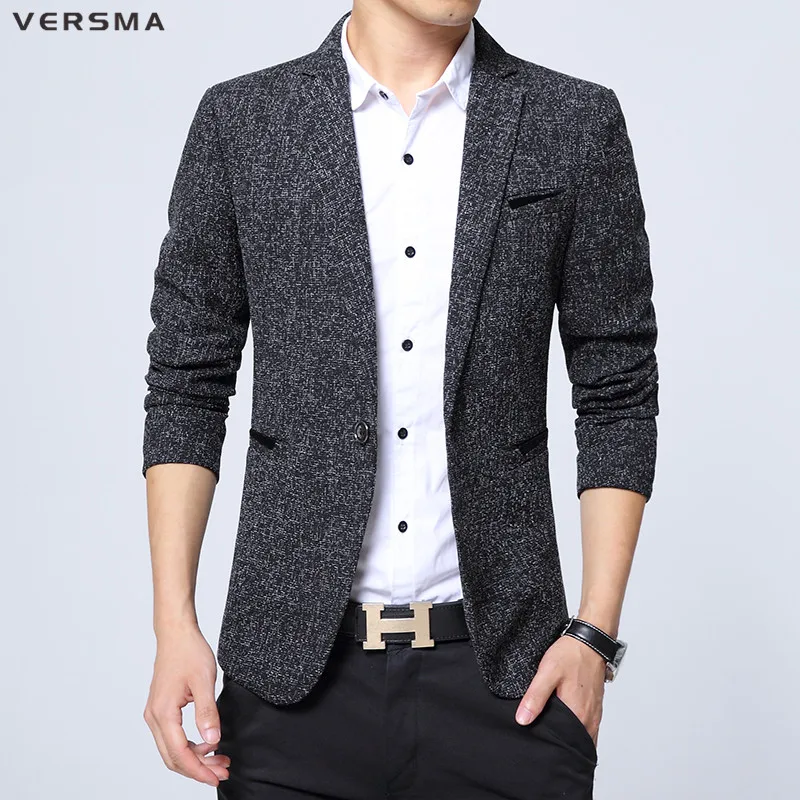 VERSMA Spring Summer Black Blazer Masculino Men Fashion Casual Slim Fit Suit Men Solid Color Suits Blazers Male Brand-clothing