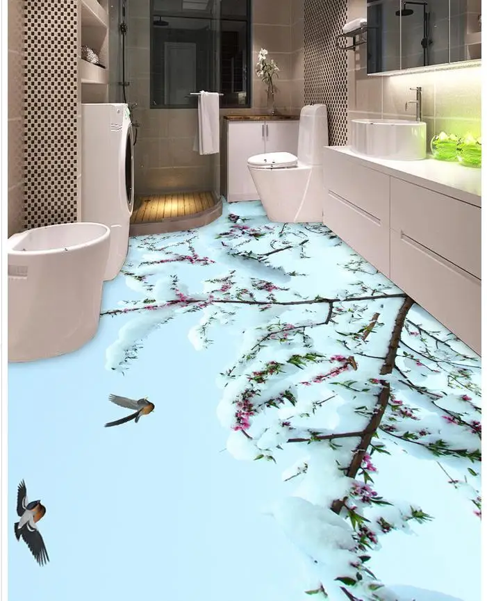 

Photo floor wallpaper 3d stereoscopic snow natural scenery PVC waterproof floor Custom Photo self-adhesive 3D floor