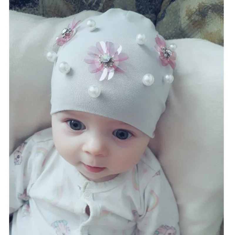 GZHilovingL New Born Baby Hats Solid Spring Autumn Winter Newborn Flower Baby Beanies Hat Cotton Infant Caps Soft Toddler Cap