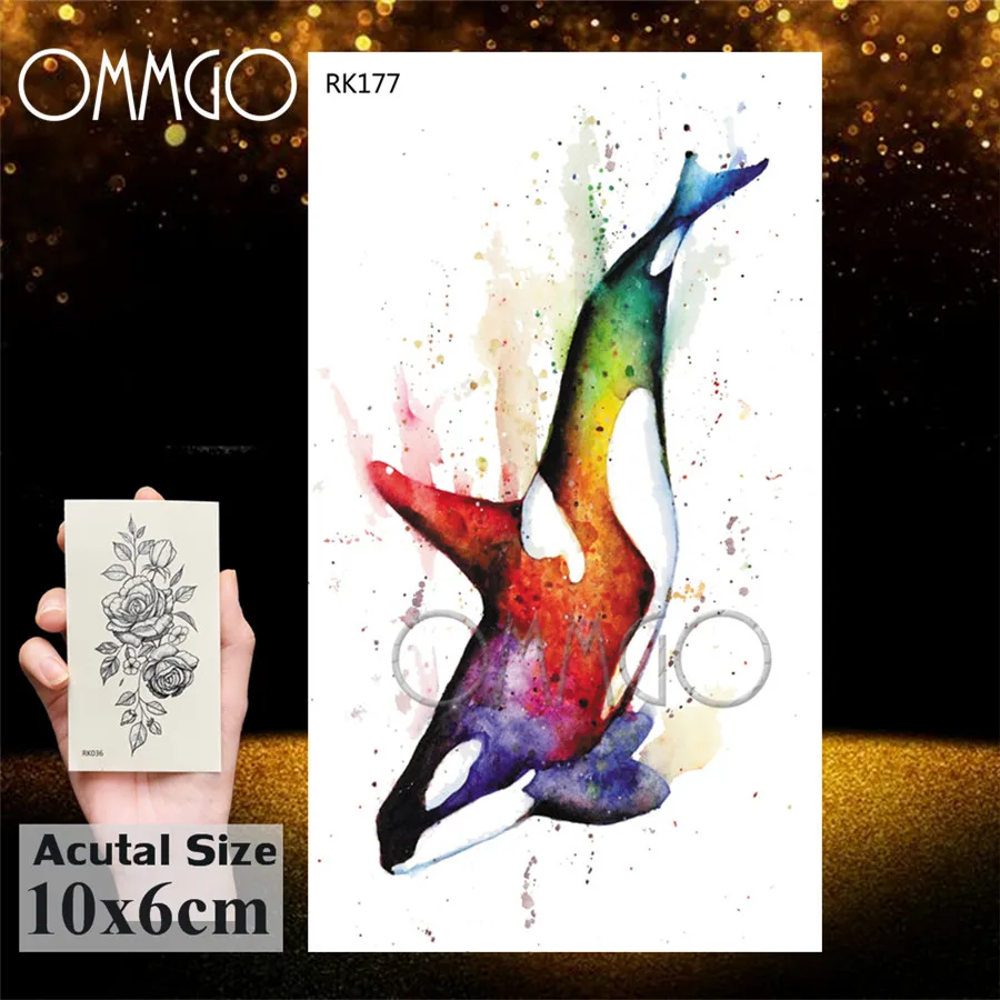OMMGO 3D Watercolor Jellyfish Temporary Tattoos Sticker Ocean Draw Fake Tattoo Dolphin Custom Tatoos For Women Kids Body Art Arm
