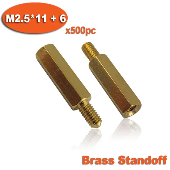 

500pcs Male To Female Thread M2.5 x 11mm + 6mm Brass Hexagon Hex Standoff Spacer Pillars