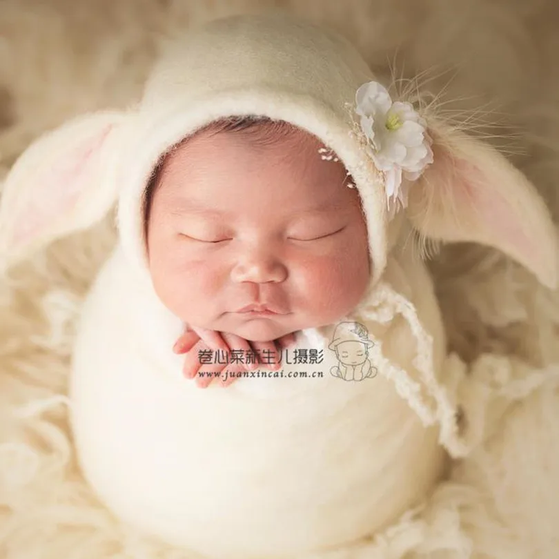 

Felted Wool Soft Bonnet Newborn Bunny Hat Photography Props Teddy Bear Bonnet Photo props