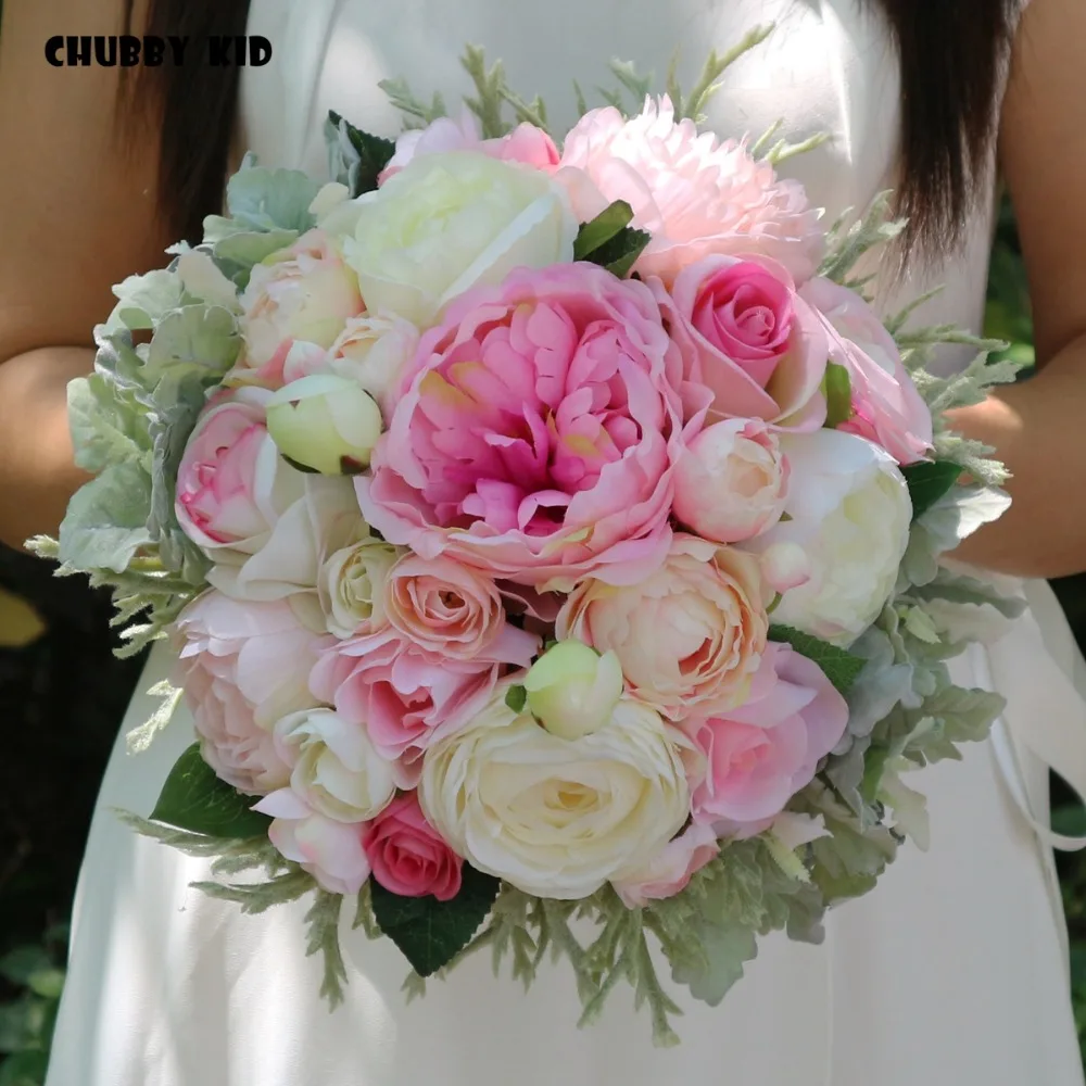 Big size! 30cm Hi-Q artificial flowers wedding bridal bouquet large fake flower bouquet bride supplies pink color bridal bouquet