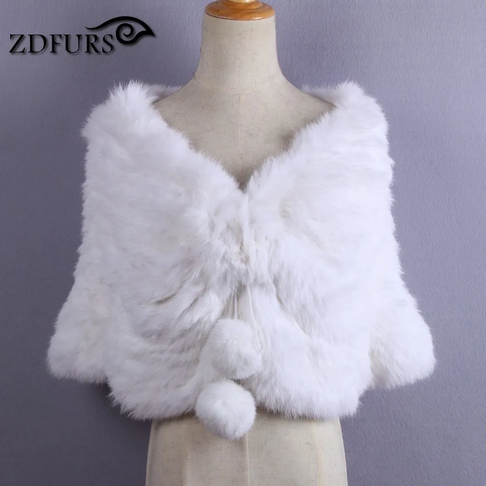 

ZDFURS * Bridal real rabbit fur Shawl Stole Wrap Wedding Winter Cape knitted rabbit White Fur Cape Bridal Cloak Bolero