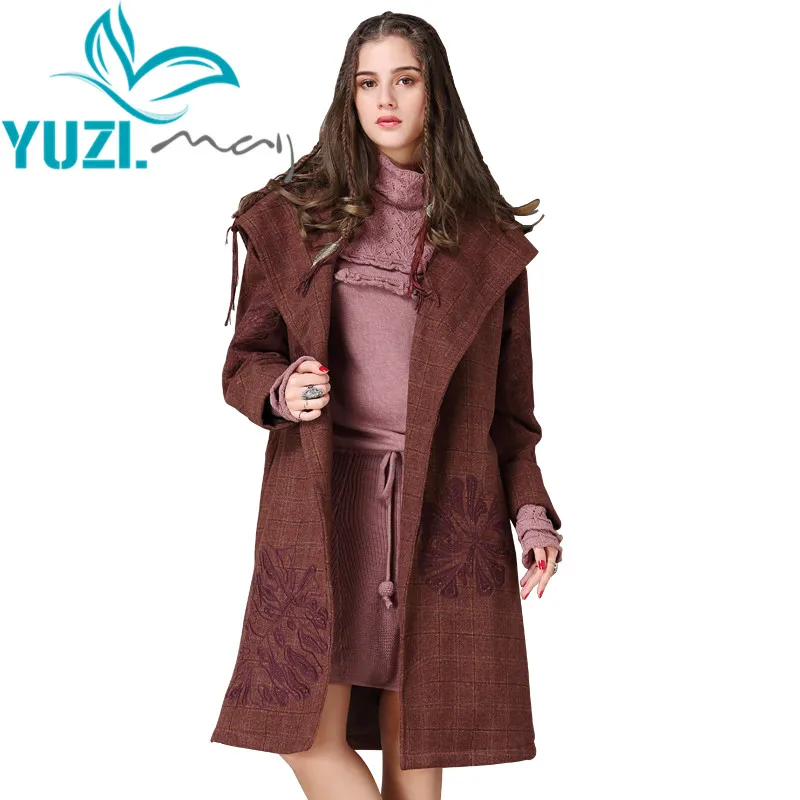 Coat Women 2018 Yuzi.may Boho New Polyester Wool Jacket Women Hooded Long Sleeve Embroidery Thicken Vintage Coat Female B9270