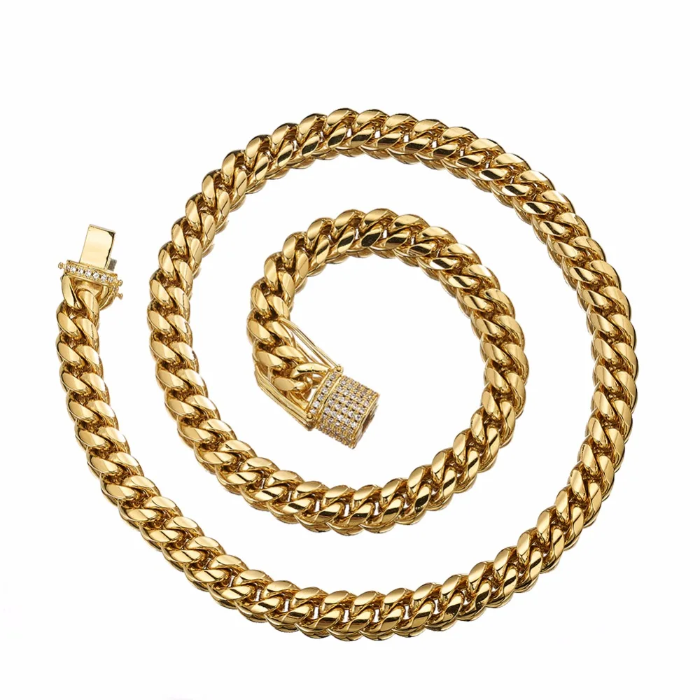 8/10/12/14/16/18mm Trendy 316L Stainless Steel Gold Color Miami Cuban Curb Link Chain Men Women Necklace  7-40\