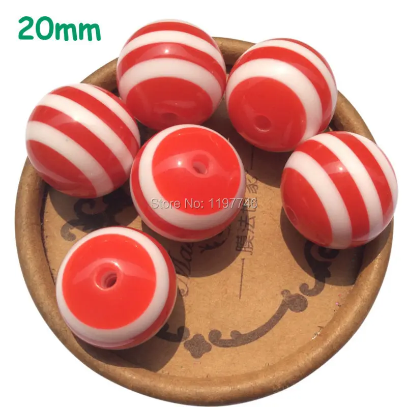 Red Resin Beads Stripe Bubblegum Beads Fashion Jewelry Accessories Fit Necklace Bracelet Making Free Shipping 20mm 200pcs