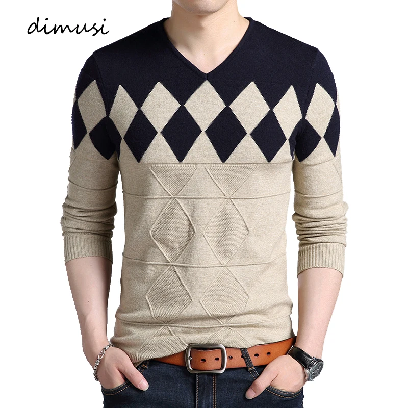 DIMUSI Autumn Winter Mens Pullover Sweater Men Turtleneck Casual V-Neck Sweater Men's Slim Fit Knitted Pullovers Clothing 3XL