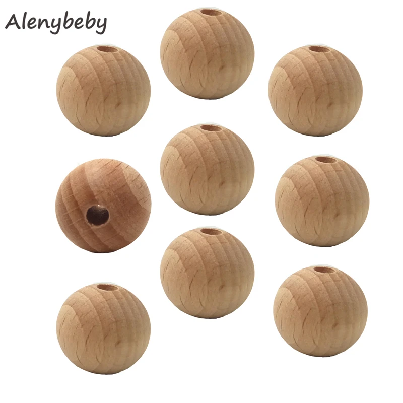 50pcs Natural Organic Beech Wooden Beads DIY Necklace Bracelet Beads Accessories Baby Teether Hanging Materials Wooden Teether