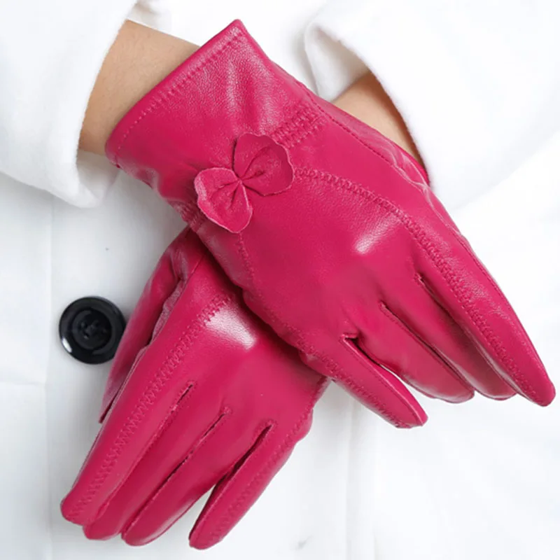 Luxury Women Hand Genuine Leather Gloves Ladies Warm Winter Long Finger Sheep Skin Stylish Hand Warmer  Real Leather Glove