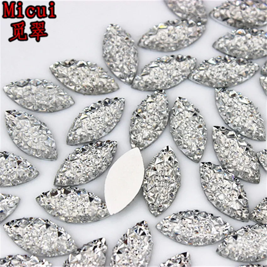 Micui 100PCS 7*15mm Crystal Resin Rhinestones Horse Eye Crystals Stones Applique Non Hotfix for DIY Garment Crafts MC786