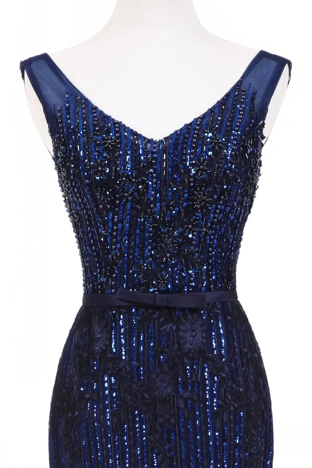 Robe de bal de forme sirène, luxueuse robe de bal, en paillettes, bleu marine, bon marché, taille 2018, 32-46, en stock, US2-US16